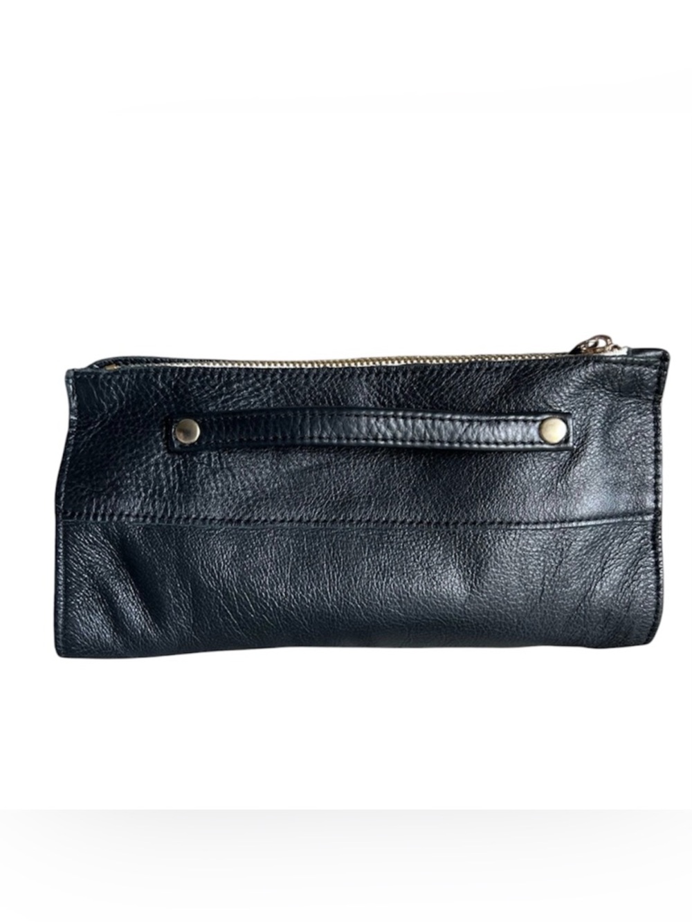 American Apparel Soft Leather Black Clutch Gold Tone Zipper Slouchy Bag Classic